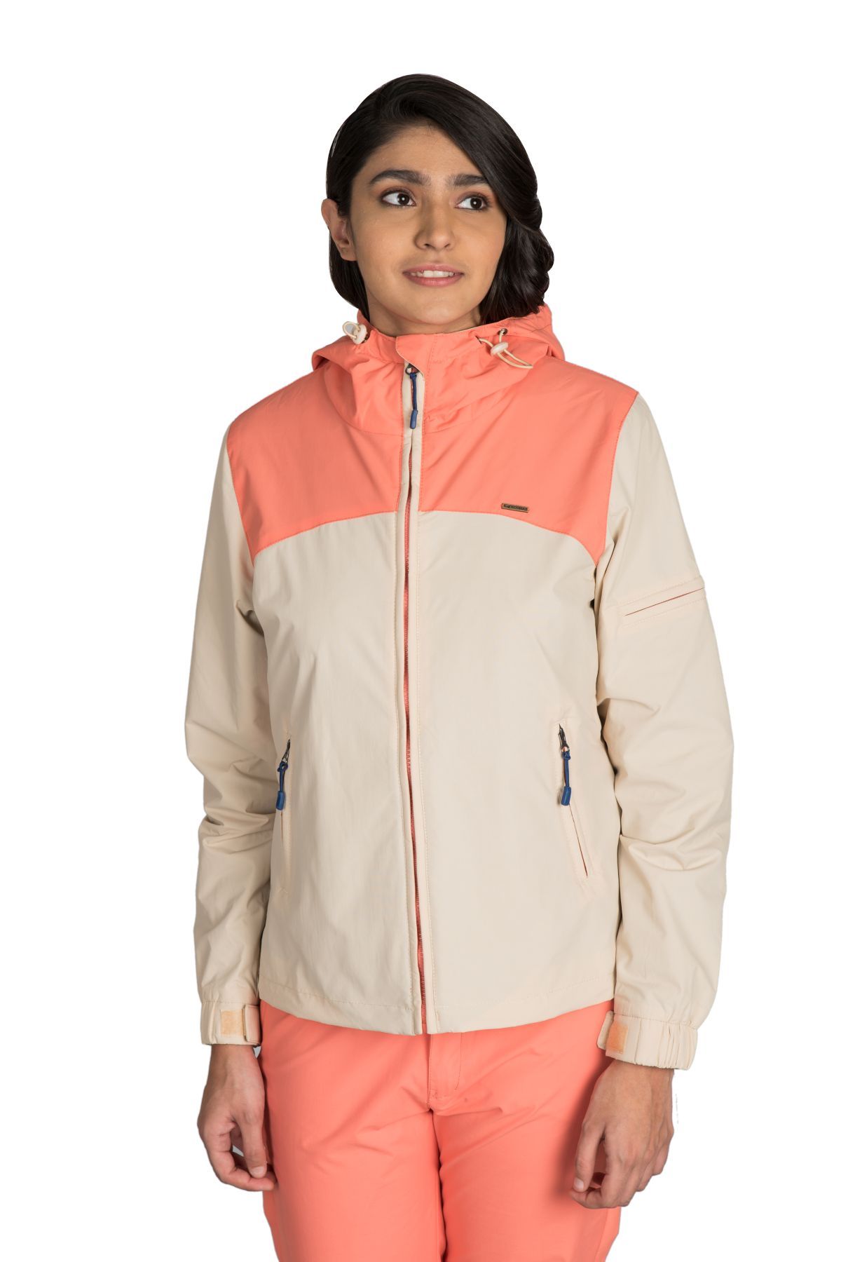 Beige & Coral Waterproof Ski Jacket | Women